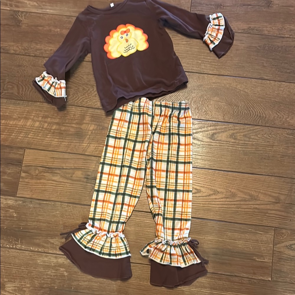 Kids Turkey Themed Brown and Orange Matching Set